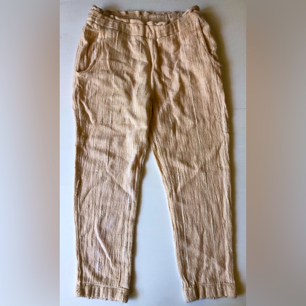 Free People Textured Linen Look Pull on Cropped Pants Size S Front Scoop Pockets